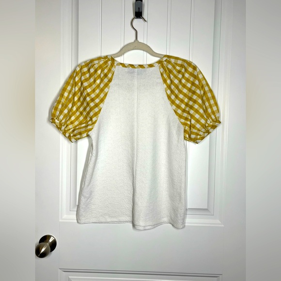 Anthropologie Sunday In Brooklyn Yellow Gingham Puff Sleeve Blouse Size XS CB101 - Picture 3 of 5